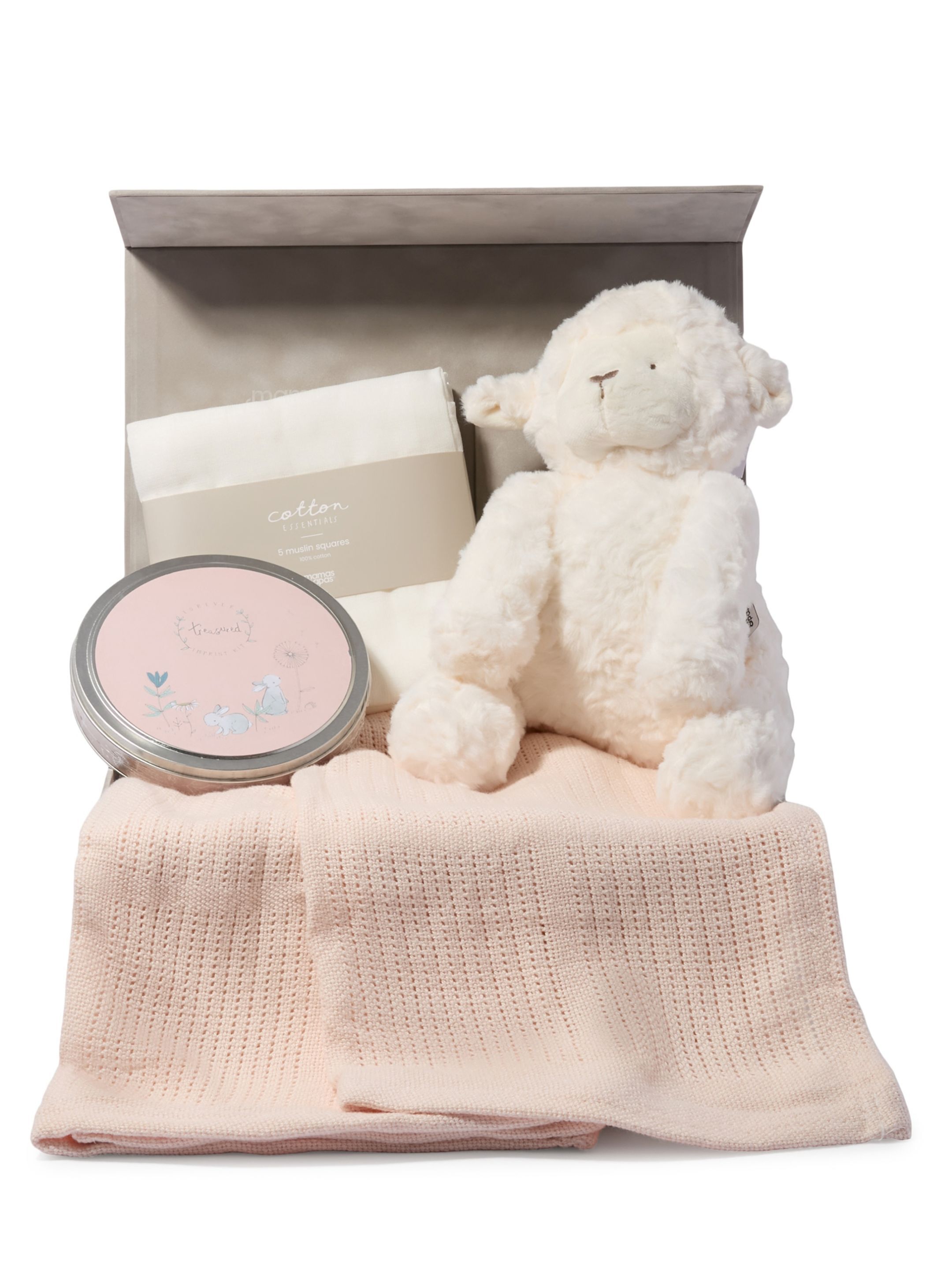 Keepsake Gift Set - Pink Cellular Blanket with Larry Lamb Soft Toy, Muslin Squares & Pink Imprint Tin image number 1